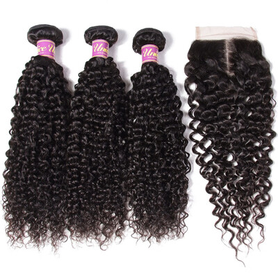 

UNice 8A Brazilian Virgin Human Hair 3 Bundles with Lace Closure Curly