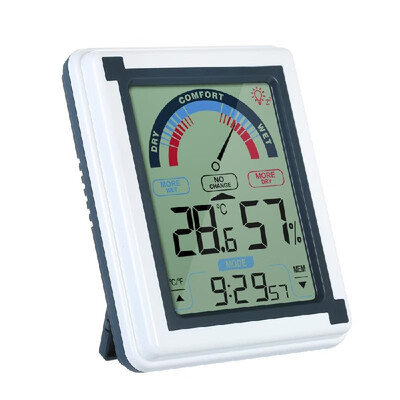 

Digital Indoor Thermometer with Alarm Clock Function Accurate Temperature Humidity Monitor with Touch LCD Display Pointer Backligh