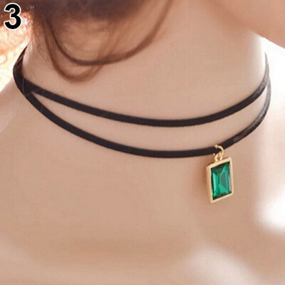 

Womens Vintage Choker Square Rhinestone Pendant Short Chain Necklace Jewelry