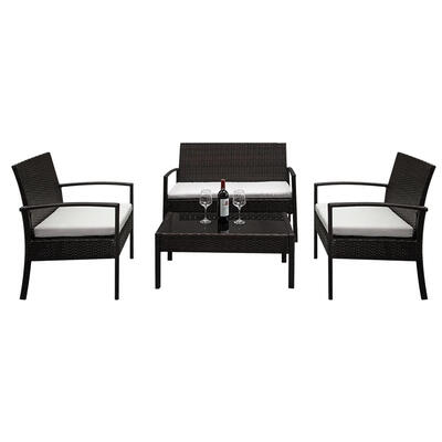 

4PCS Outdoor Patio Garden Wicker Furniture Rattan Convensation Sofa Set