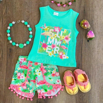 

Toddler Kids Baby Girls Flamingo Clothes Outfits Short Sleeve Tops Pants Set