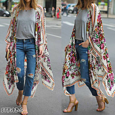 

Womens Vintage Floral Loose Shawl Long Kimono Cardigan Boho Jacket Coat Shirt