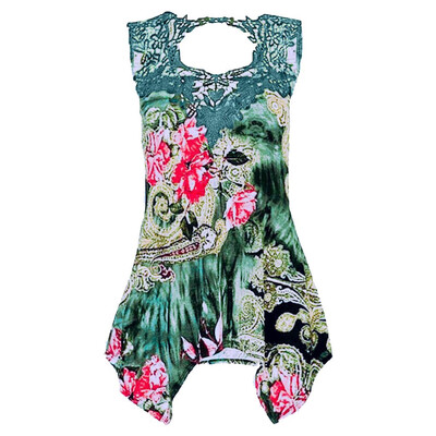 

Nomeni Women Sleeveless Lace Irregular Casual Shantou Print Vest Blouse Shirt Tops