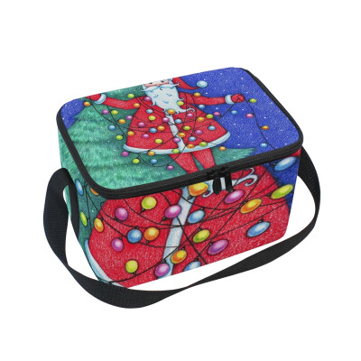

ALAZA Lunch Box Insulated Lunch Bag Large Cooler Santa Claus Decorating Christmas Tote Bag
