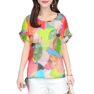 

Chiffon Chic Women Short Sleeve Floral O-Neck Casual Fashion Summer T-shirt