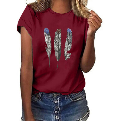 

Starmoon Fashion Womens Loose Short-Sleeved Leaf Print T-Shirt Casual O-Neck Top