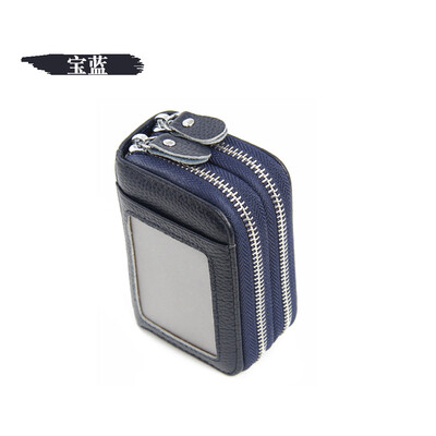

The first layer of leather RFID plus anti-scanning leather organ card package double zipper purse with window anti-magnetic business card package