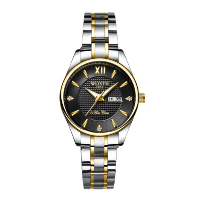 

Gold&silver two-tone steel belt mens business men&women luminous waterproof quartz couple watch custom