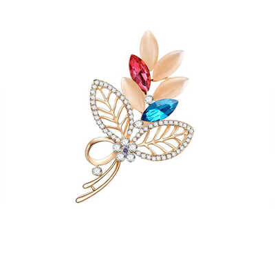 

Women Elegant Rhinestones Crystal Leaves Brooches Pin Hollow Out Leaf Breastpin Clothes Decors
