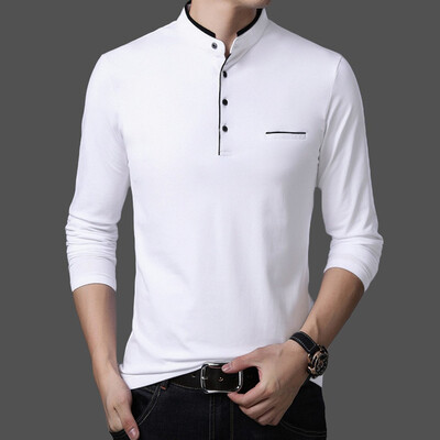 

Toponeto Mens New Fashion Standing Collar Mens Long Sleeve T-shirt Pure Blouse Top