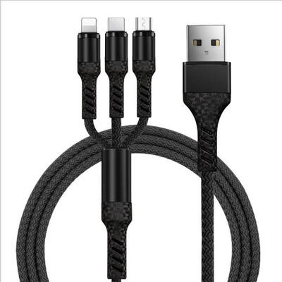 

Lightning Type C Micro USB 3-in-1 Data Cable Braided 3A Fast Charging Cable 12m For IPhone Samsung Galaxy LG HTC