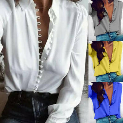 

Fashion Women Ladies V-Neck Long Sleeve Loose Blouse Summer Casual Shirt Tops US