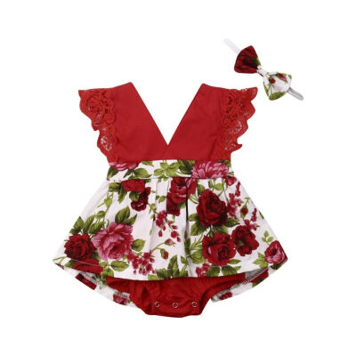 

Infant Newborn Baby Girl Lace Romper Jumpsuit Bodysuit Clothes Headband Outfits