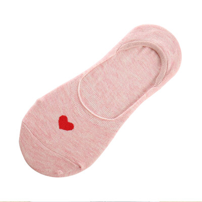 

Chic 1Pair Women Girls Invisible Socks Heart Printed Cotton Boat Socks Summer Ankle Socks