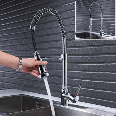 

Swivel Faucet Chrome Pull Down Single Handle Sink Spring Mixer Tap Home Kitchen