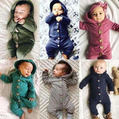 

0-2T Infant Baby Boy Girl Hoodie Cotton Hooded Romper Jumpsuit Clothes Outfit