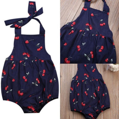 

0-24M Summer Newborn Toddler Baby Infant Girls Cherry Ruffles Halter Romper Straps Jumpsuit Bodysuit Cherry Outfits