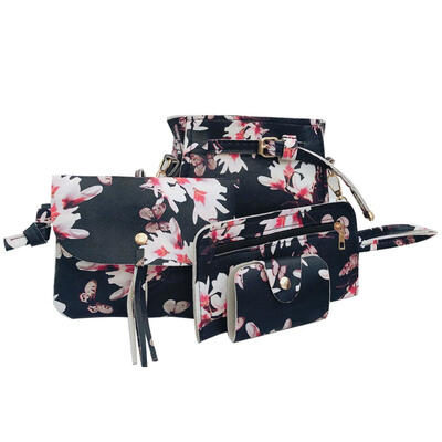 

4pcsset Shoulder Bags Clutch Women PU Leather Messenger Flower Print Bags