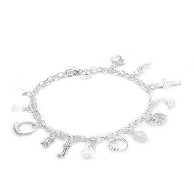 

New Women 13 Charm Pendant 925 Sterling Silver Plated Bracelet Valentine Gift