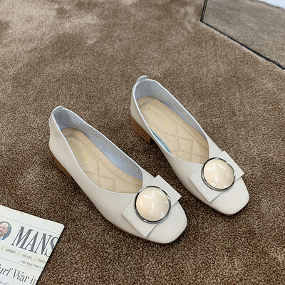 

Chic fairy wind shoes summer Korean version 100 lap round buckle thick heel shallow single shoe tide