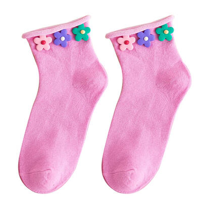 

Fashion Women Colorful Flower Curl Edge Breathable Cotton Over Ankle Short Socks