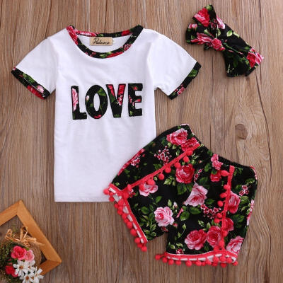 

3PCS Toddler Kids Baby Girls Outfit Tshirt TopFloral Pants Outfit Clothes Set