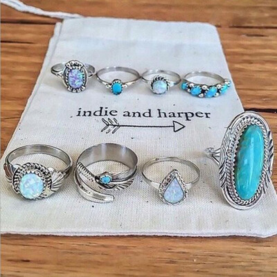 

8-PIECE Women\ Fashion Turquoise Ring Ornaments