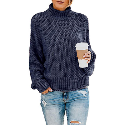 

Womens Winter Turtle Neck Baggy Chunky Knitted Oversized Sweater Jumper Tops