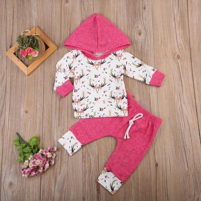 

Cute 2pcs Infant Newborn Baby Girls Clothes Hooded Coat TopsFloral Pant Outfits Set