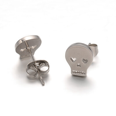 

Skull 304 Stainless Steel Stud Earrings Stainless Steel Color 9x8x15mm Pin 08mm