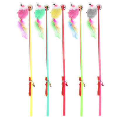 

Plastic Wire Kitten Cat Toy Colorful Feather Rod Elastic Rope Play Dangl
