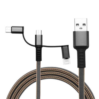 

Universal 1m 3-in-1 USB To Micro USB Lightning Type-C 24A Fast Charging Cable Braided Data Cord For IPhone Android Phones-1m