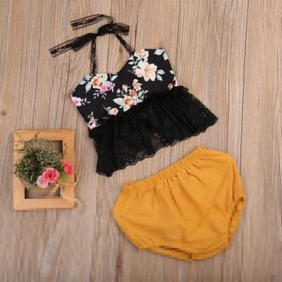 

Toddler Infant Baby Girl Clothes Summer Backless Lace Tops Shorts 2PCs Set Outfits 0-24M