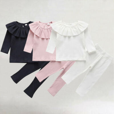 

UK Toddler Baby Girl Solid Color Ruffle T-Shirt Leggings Pants Knitted Clothes