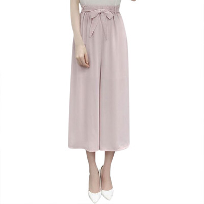 

Fashion Women Chiffon Solid Lacing High Waist Casual Pant Wide Leg Beach Trouser