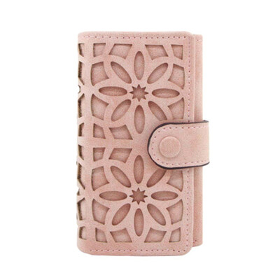 

Women Solid Color Hollow Flower Short Wallet Faux Leather Cards Cash Keys Holder