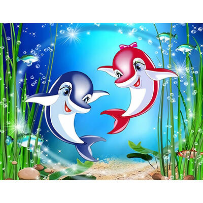 

5D DIY Full Drill Diamond Painting Cartoon Dolphins Cross Stitch Embroidery