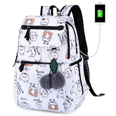 

Cartoon Pattern Laptop Backpack With Usb Port Waterproof High Quality School Travel Large Backpack For Teenage Girls