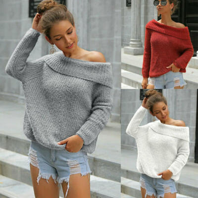 

Womens Long Sleeve V Neck Loose Knitted Sweater Ladies Casual Jumper Tops New