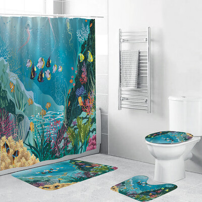 

Toponeto 4PCS Non Slip Toilet Polyester Cover Mat Set Bathroom Shower Curtain