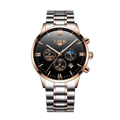 

LIGE 9831 Men Watch Quartz Business Simple Wristwatch Calendar Date Hour Minute Second Display Timer 3ATM Waterproof Fashion Casua