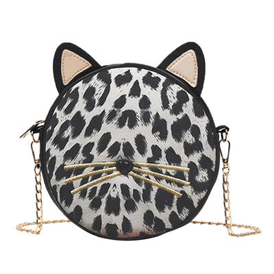 

Leopard Round Leather Chain Sling Bag Women Cat Crossbody Shoulder Bags
