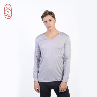 

JZAO mens thermal underwear heating fiber thin section Slim long-sleeved T-shirt light gray V-neck M code