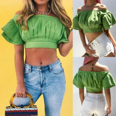 

Women Summer Off-shoulder Bell Sleeve Shirt Loose Casual Blouse Tops T-Shirt UK
