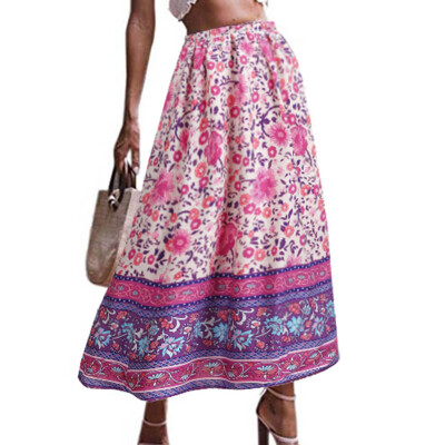 

Roseonmyhand Womens Boho Floral Print Elastic High Waist Pleated A Line Midi Skirt