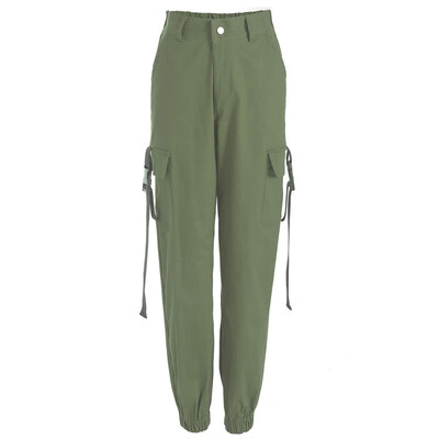 

Womens Summer Pocket Cargo Pants Ladies Casual Solid Color High Rise Trousers