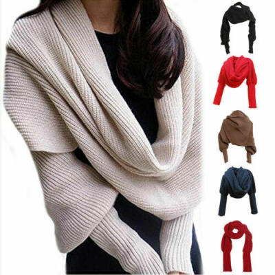 

Women Knitted Sweater Tops Scarf with Sleeve Wrap Winter Warm Shawl Scarves