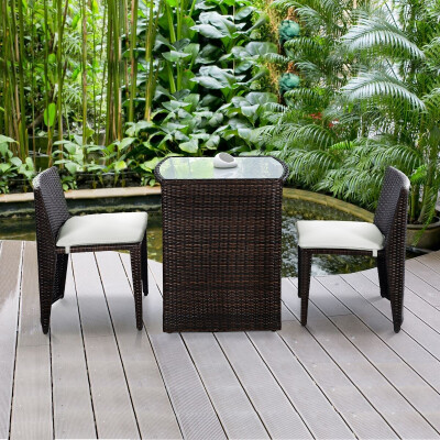 

3 pcs Wicker Patio Cushioned Outdoor Chair&Table Set