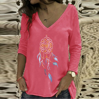 

Starmoon Womens Casual V-Neck T-shirt Long Sleeve Printed Fashion Tops Blouses