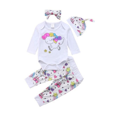 

AU Newborn Infant Baby Girl Unicorn Tops Romper Long Pants 4Pcs Outfits Clothes